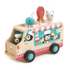 Tender Leaf Toys - Penguins Gelato Van - Food Truck Style Pretend Play, Ice Cream and Ice Lolly Wooden Vehicle - Encourage Role