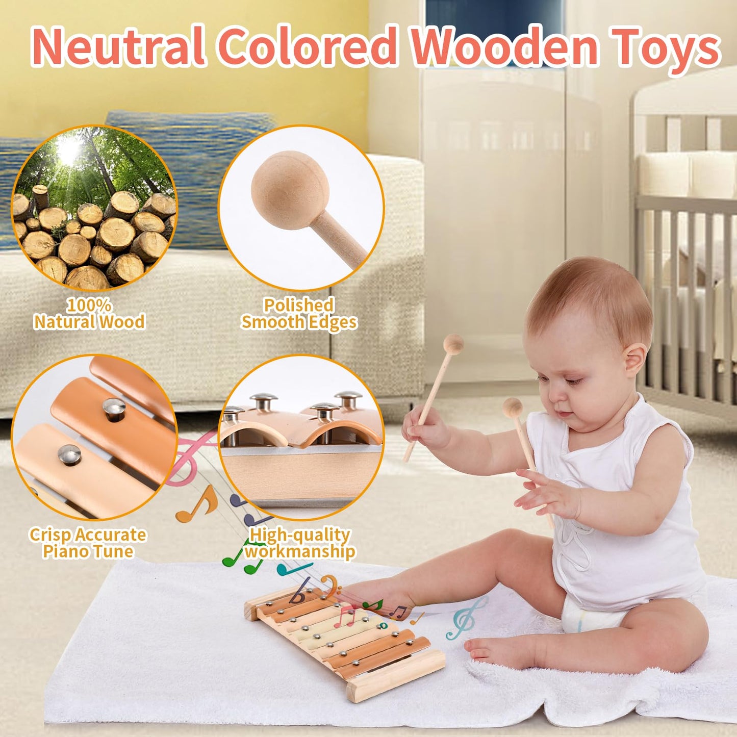 Ehome Xylophone, Baby Musical Instruments Montessori Musical Toys For Toddlers 1-3, Modern Boho Xylophone For Kids, Neutral Colors Percussion Instruments Set, Preschool Baby Musical Toys, Baby Gifts