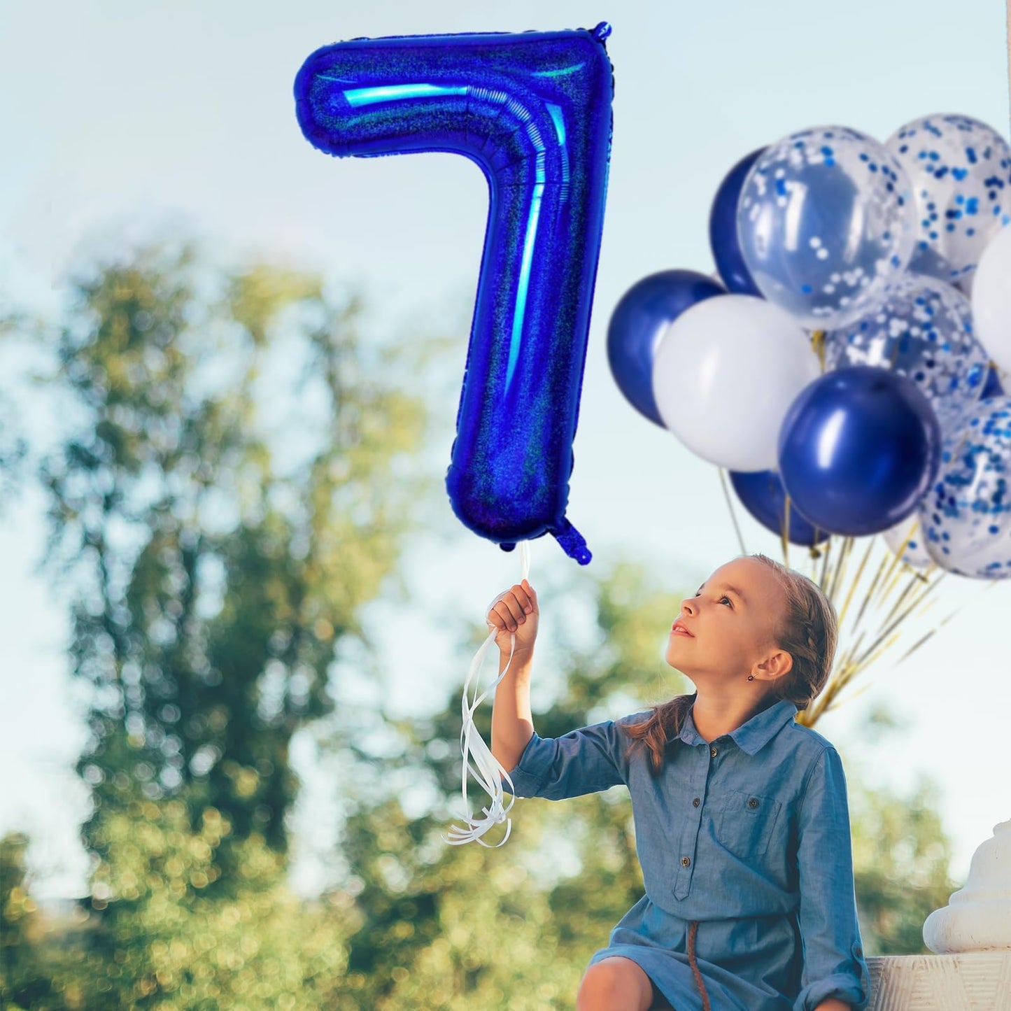 Number 7 Balloon 40 Inch, Dark Blue Big Number Balloon, Giant Foil 7 Balloons Number, Helium 7Th Birthday Balloons For Kids Boys