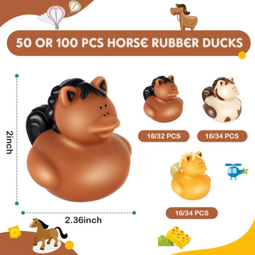 Deekin 100 Pcs Mini Rubber Ducks - 2 Inch Floating Horse Party Favors for Birthdays, Showers, and Cruises - Small, Multi-Color
