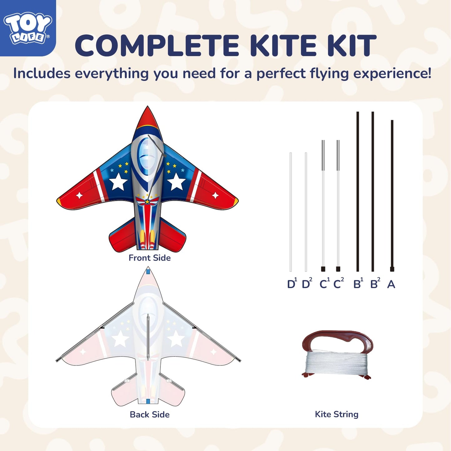 TOY Life Kites for Kids Ages 4-8 Kite mature-themed Easy to Fly Large Fighter Jet Kite for Outdoor Fun Durable Ripstop Fabric with 300ft String Perfect Beach & Park Toy for Boys & Girls