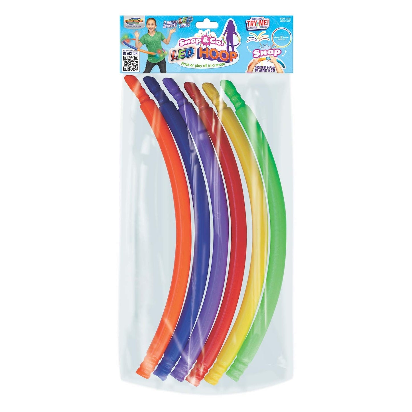 Geospace Led Light Up Snap & Go Multi Color 6 Piece Hula Hoop Toy For Kids Great For Exercise, Birthday Parties (Single Pack) No