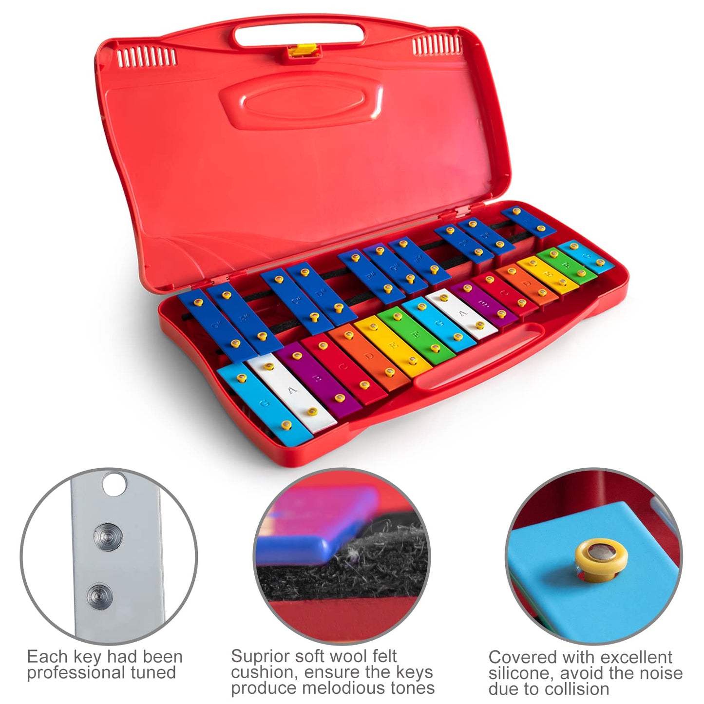 Musicube Professional Glockenspiel For Kids & Adults 25-Note Well-Tuned Xylophone For Baby Toddler Orff Percussion Instrument Educational Musical Toys For Boys Girls Aged 3+ Gift Choice (G5-G7)