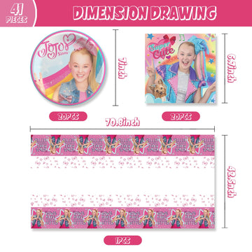 41pcs Jojo Siwas Party Supplies include 20 plates, 20 napkins 1 Tablecloth for the Jojo birthday party decoration