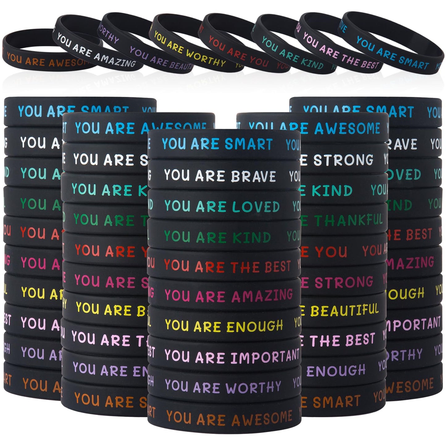 100 Pieces Motivational Wristbands Bulk for Student Colored Inspirational Rubber Bands Students Inspirational Bracelets Teacher