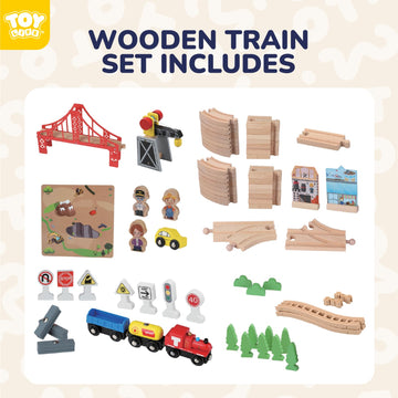 Toy Life Train Set 80Pcs Wooden Train Set With Crane, Wooden Train Tracks Toy Train Set For Toddlers 3 4 5, Wooden Toys Toddler