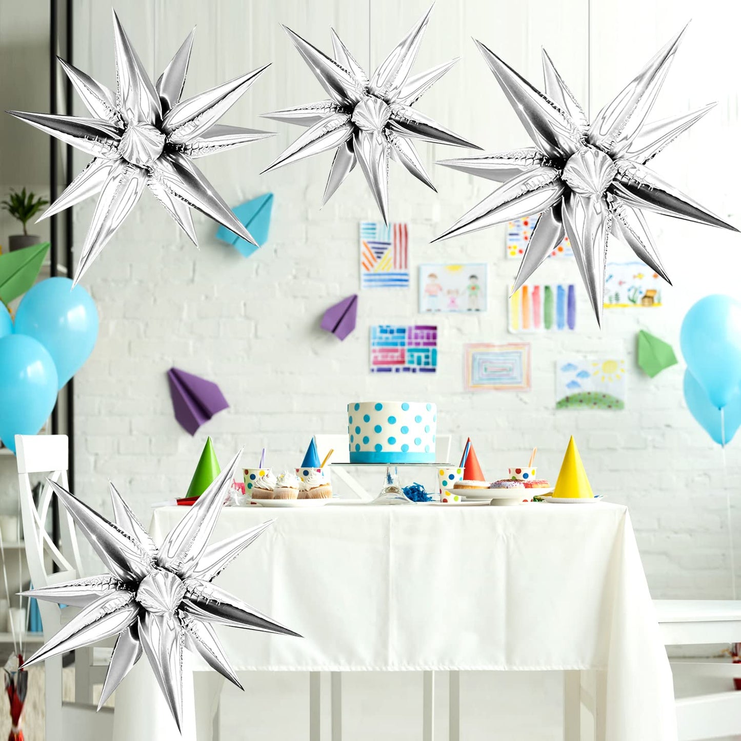 Funtoob Silver Star Balloons Metallic Star Foil Balloons Silver Star Cone Balloons Starburst Balloon Spike Balloons For Birthday