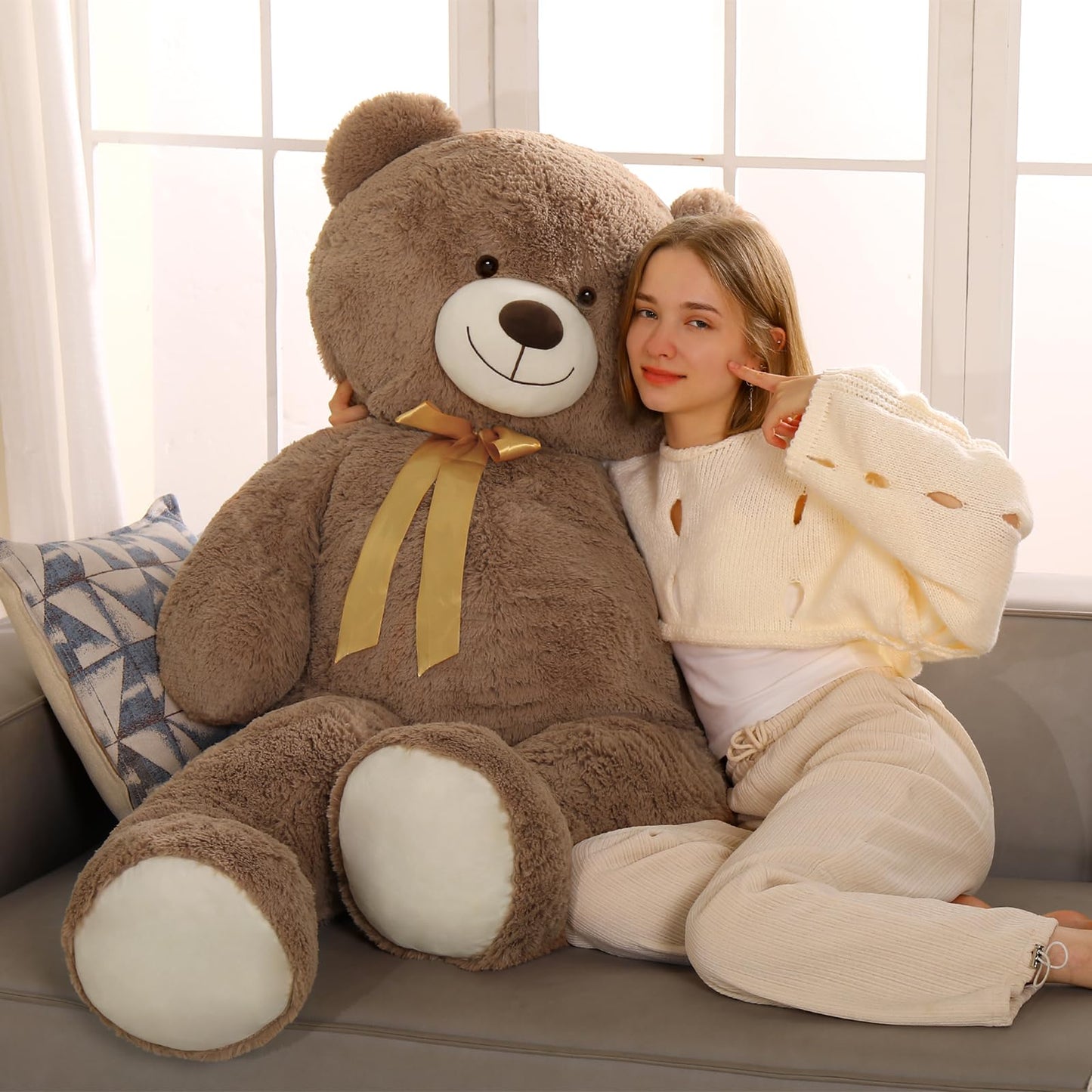 Tezituor Big Teddy Bear 5 Feet,Giant Teddy Bear Stuffed Animal 59 Inches,Human Size Teddy Bear For Girlfriend,Boyfriend,Beige Teddy Bear For Valentines Day,Chrismas,Birthday