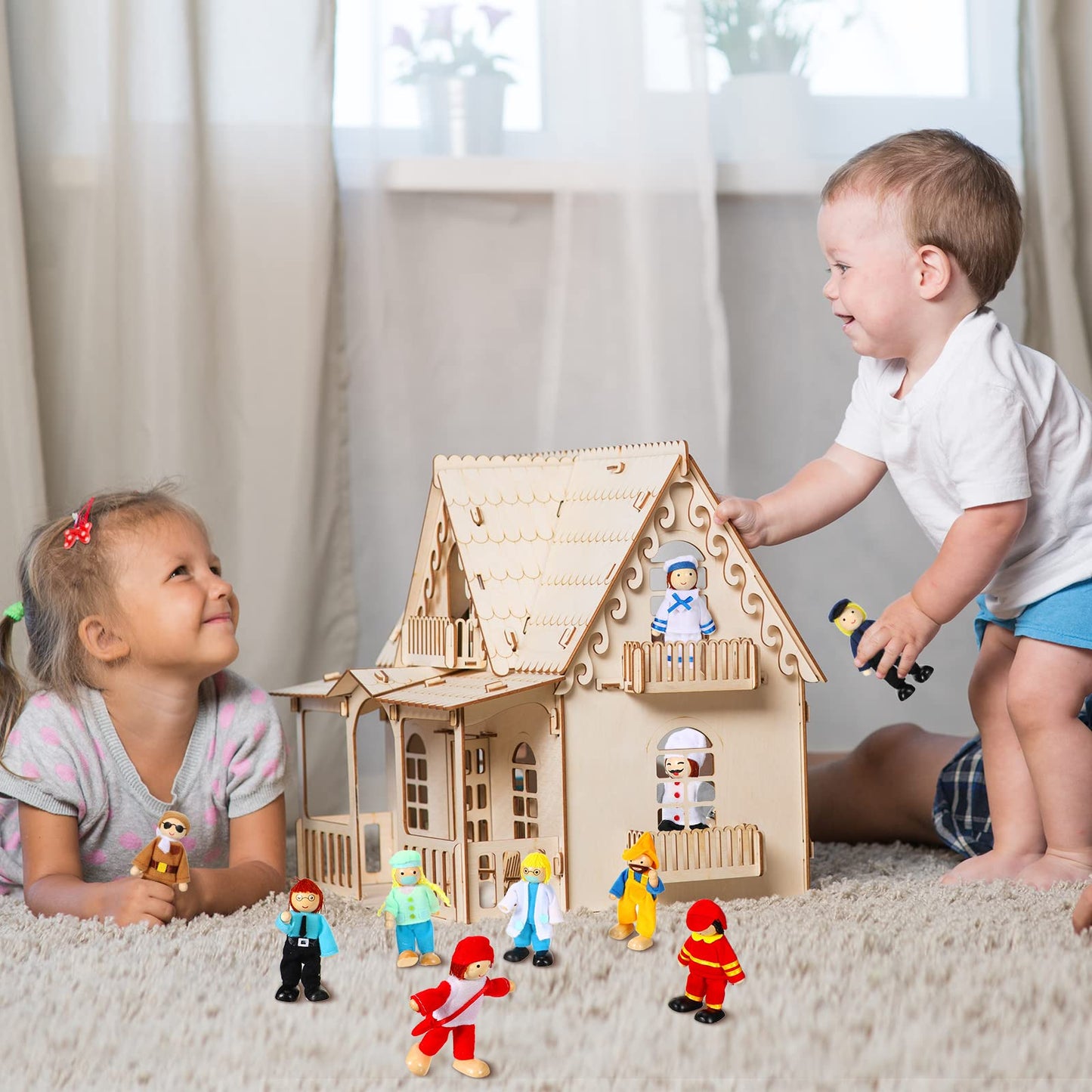 Skylety 10 Pcs Wooden Dollhouse Set Of Mini People Figures Dolls Wooden Doll Pretend Play Figures Accessories For Pretend Dollhouse Toy(Fresh Style)