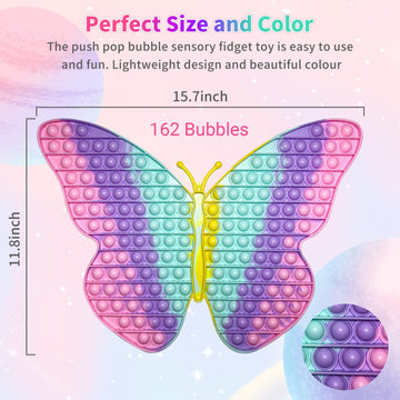 AULOK Jumbo Butterfly Pop Fidget Toy - 15.75" Extra Large Silicone Stress Reliever for Teens and Kids, Model D2A-FB-1-SK
