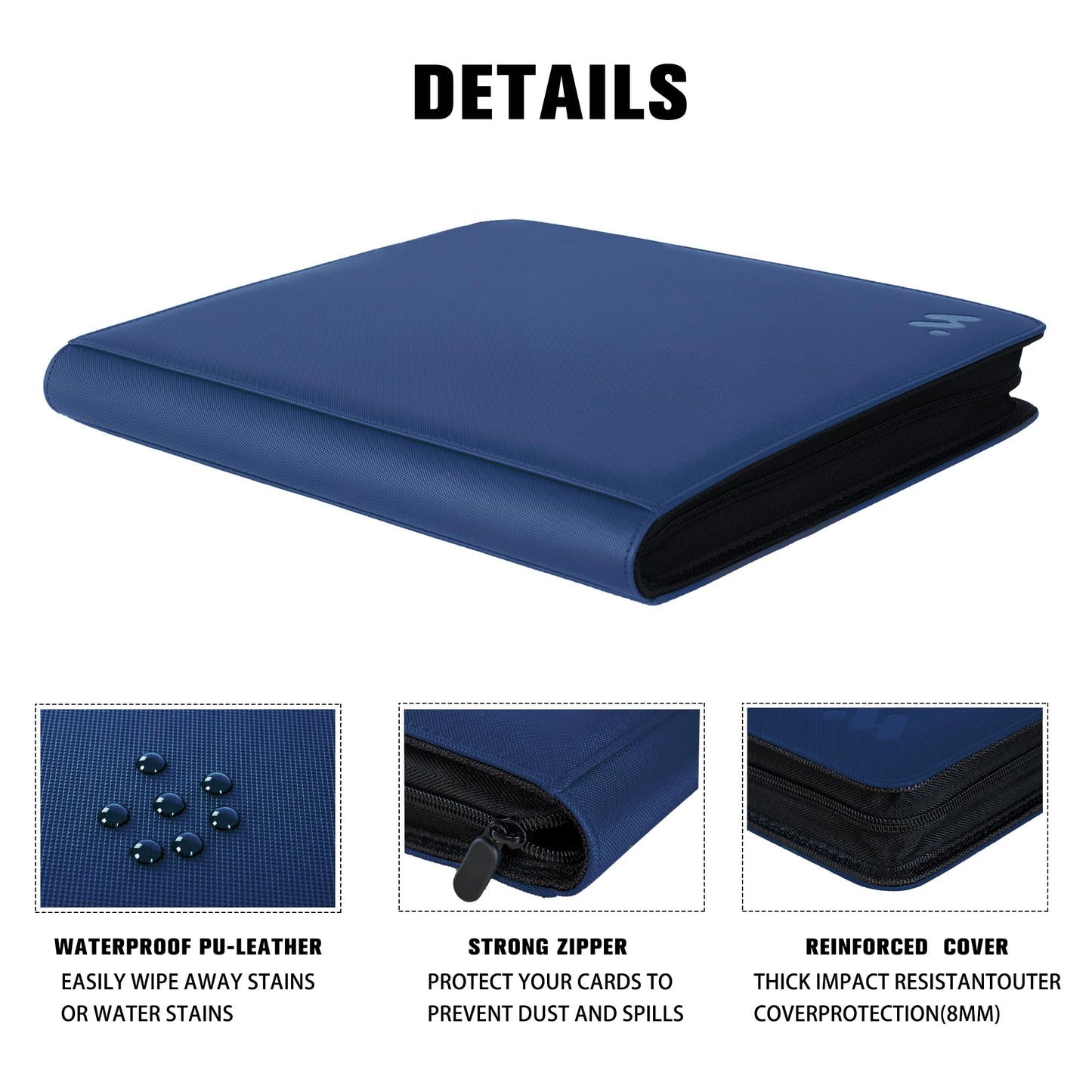 MORABTO enhanced 1000+ Pockets Card Binder 16 Pockets Trading Card Binder Ringless Side Loading Trading Card Album Folder for TCG -Blue