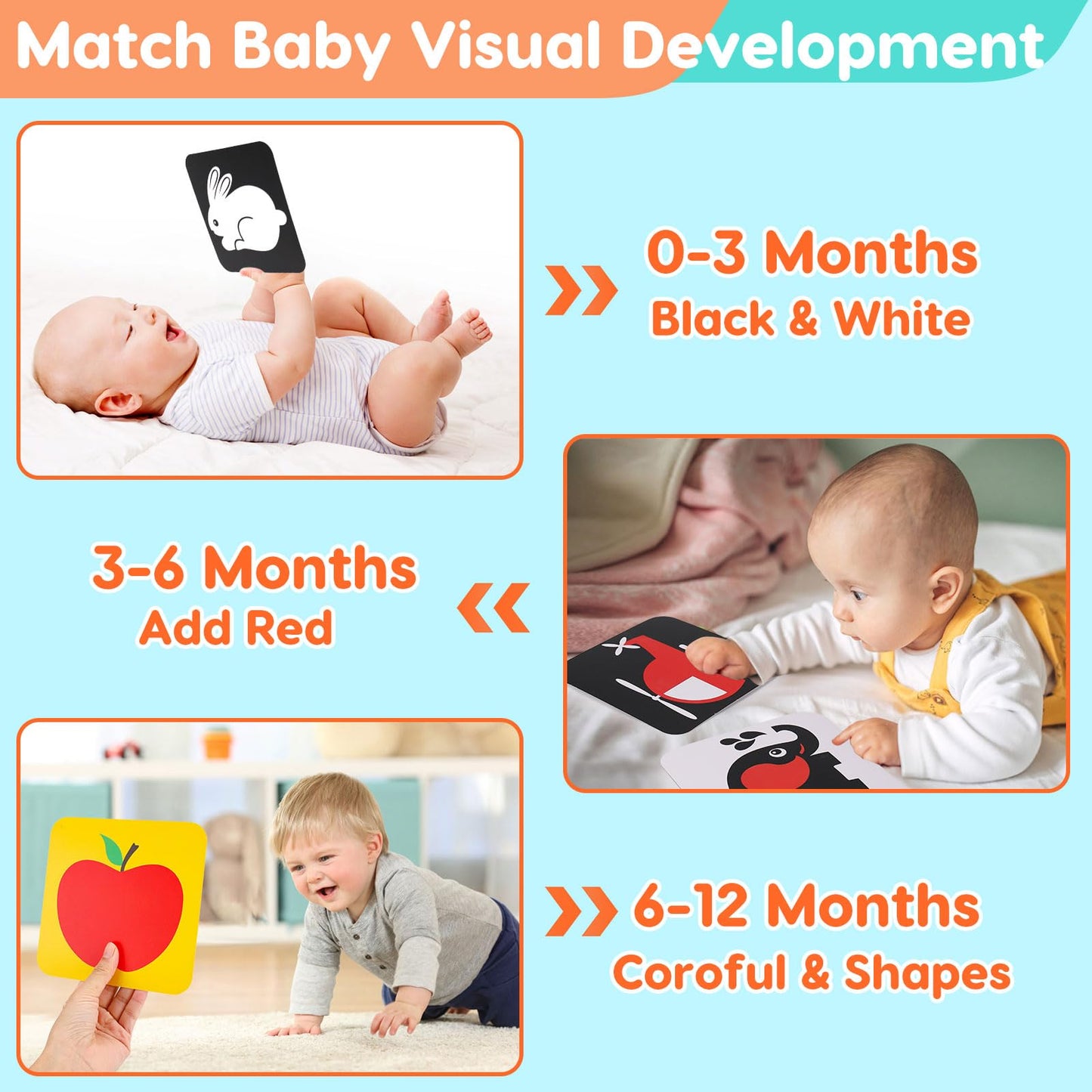 Black And White High Contrast Baby Books Flash Cards Tummy Time Mirror Toys Newborn Toys 0-3 Infant Stimulating Sensory Toy 0-6 3-6 2 4 5 Months Old Baby Boy Girl Shower Gifts Easter Basket Stuffers