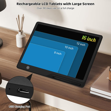 POPERFUN 16 Inch LCD Writing Tablet for Kids, Rechargeable Erasable Doodle Board Colorful Toddler Drawing Pad, Preschool Learnin