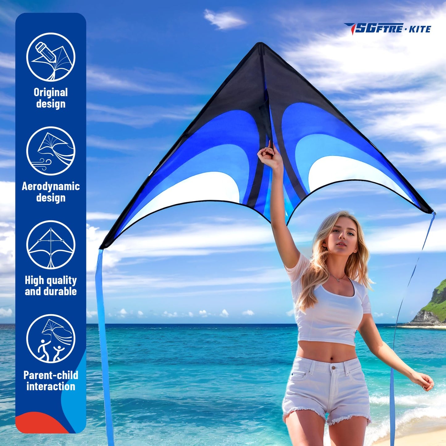 Sgftre Red Green Blue Three Piece Large Delta Kite,Extremely Easy To Launch For Beginners,Kites For Kids And Adults,Kite For Out