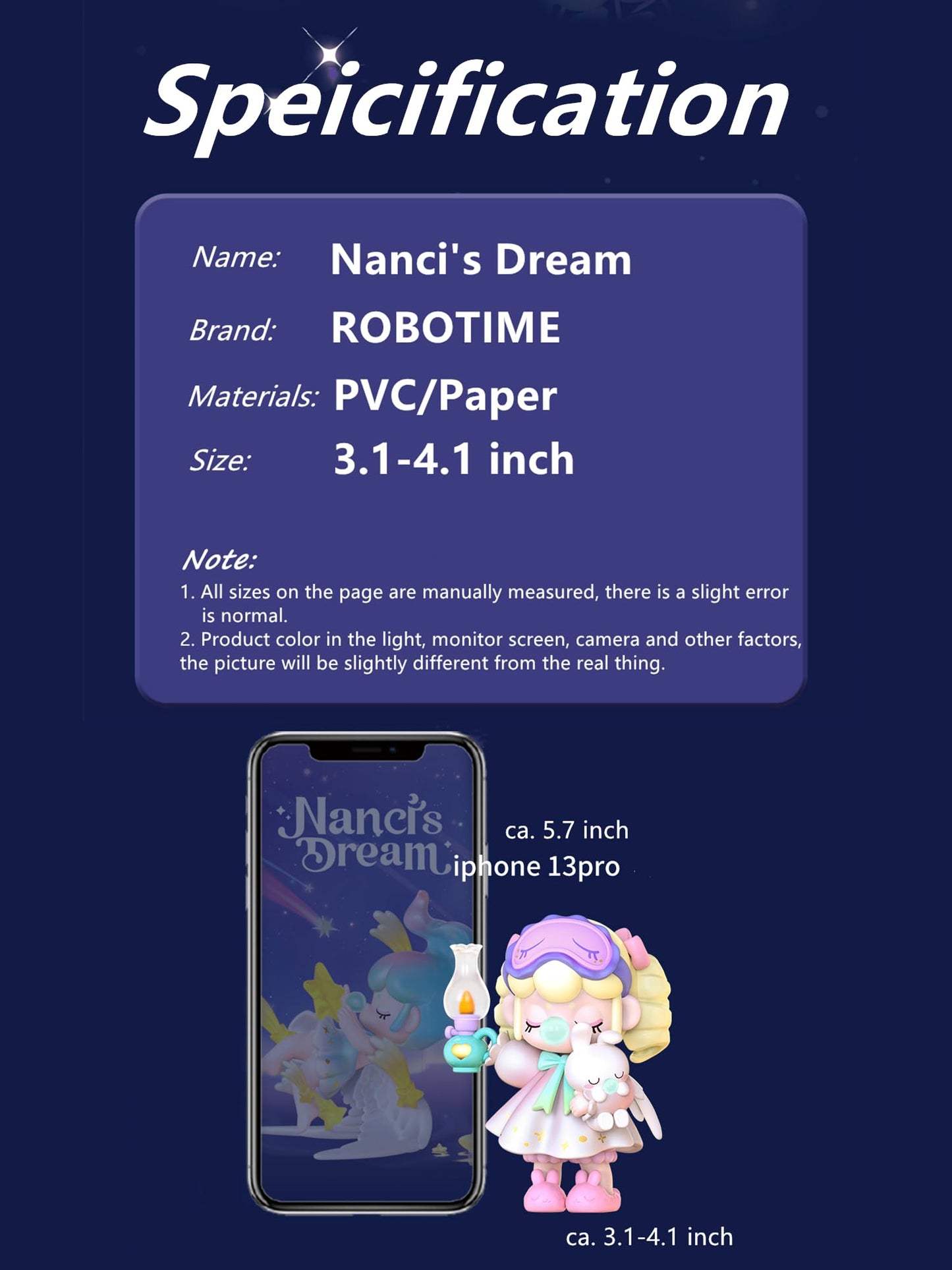 Robotime Action Figure Surprise Nanci Blind Box Popular Toy Collectible Art Toy Exclusive Kawaii Fantastic Creative Gift Room Decor Desktop Cute Figure, For Christmas Birthday Party Holiday (Dream)