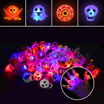 Qvatoxis Halloween Light Up Glowing Rings 50PCS Halloween Party Favors LED Rings Halloween Flashing Glowing Finger Rings Fun Toy