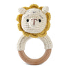 Wooden Baby Rattle Crochet Lion Baby Toys Handmade Newborn Toy Early Development Grips Stuffed Animal Organic Rattle