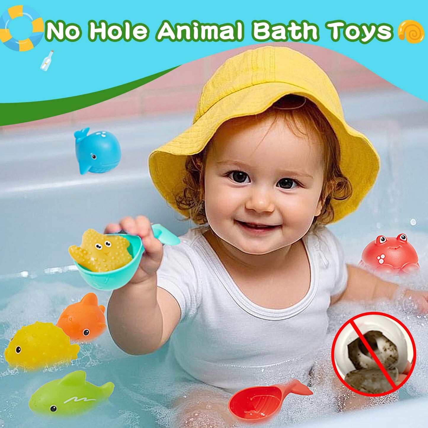 Baby Bath Toys for Kids 16PCS Mold Free Bathtub Water Play Toys with Floating Boats Bucket Watering Can Spoons and Storage Bag No Holes Animal Floating Pool Toys for Babies and Toddlers