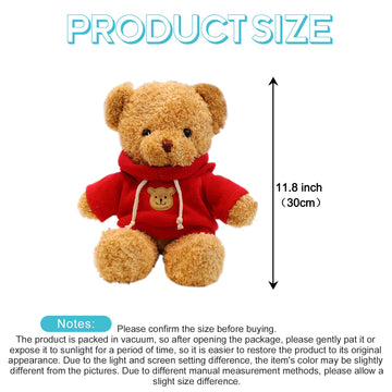 AUCOOMA Teddy Bear Plush Toy - Cute Red Hoodie, 11.8 Inches, Cotton Stuffed Animal Gift for Kids