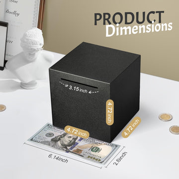 Piggy Bank For Adults Must Break To Open, Unbreakable Adults Piggy Bank Made Of Stainless Steel, Metal Saving Bank (Black, 4.72-