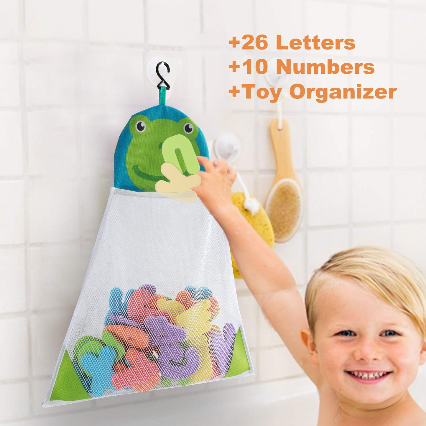 Bath Toys Organizer + 36 Soft Foam Abc 123 Letters & Numbers Bathroom Alphabet Baby Toys For Early Learning Foam Letters And Qui