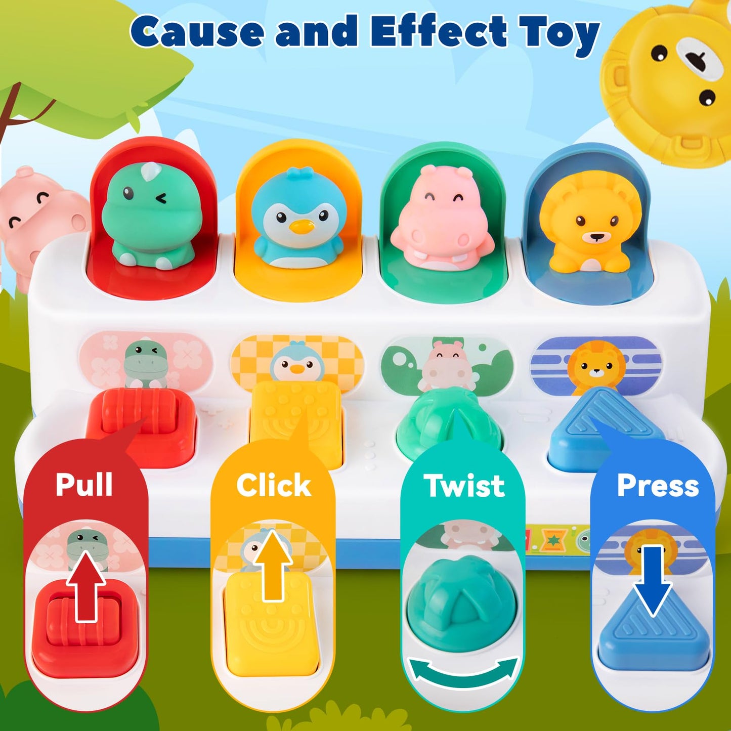 Montessori Cause And Effect Toy 6-12 Months, Baby Push Button Pop Up Animal Toy, Interactive Sensory Toys For Toddlers 1 2 3, De