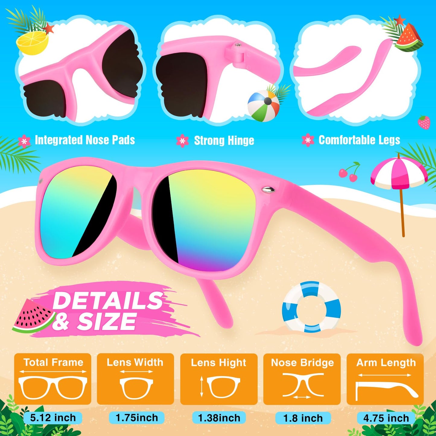 Joycover Kids Sunglasses Bulk, 12 Pack Kids Sunglasses Party Favors For Kids 4-8 3-5, Neon Kids Sunglasses For Beach Pool Birthd