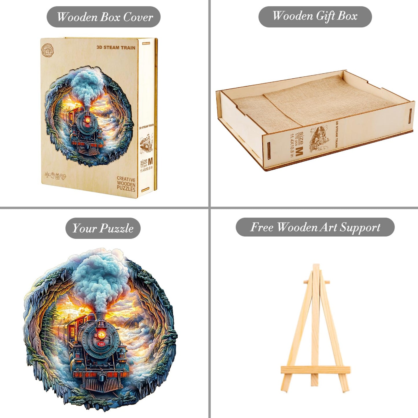 KAAYEE Wooden Puzzles for mature-themeds 170 Pieces Visual 3D Steam Train Wooden Jigsaw Puzzles for mature-themeds Unique Shaped Train Wood Puzzle Gifts for Mother's Day mature-themed Kids(11.4 * 11 in)