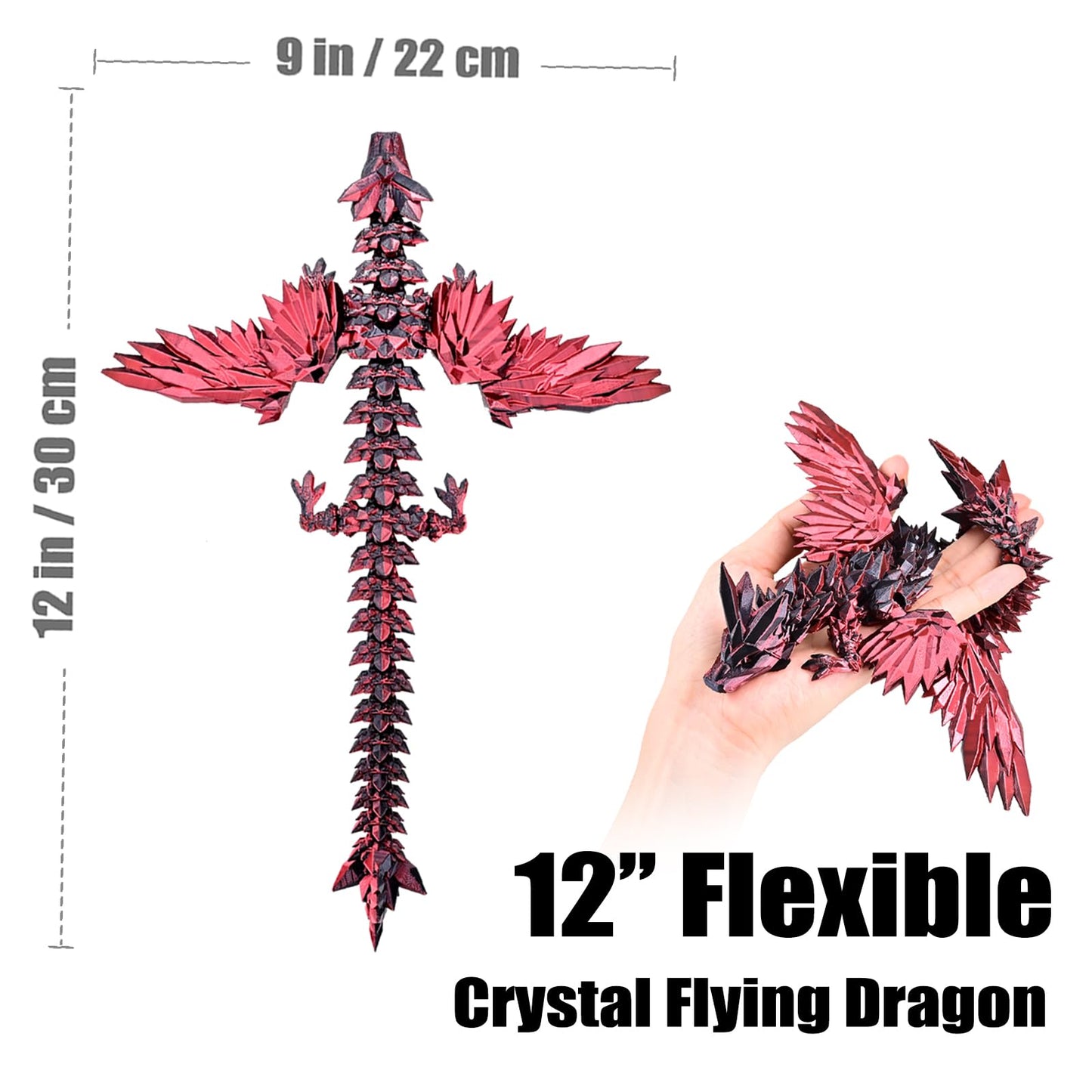 Locyfens 3D Printed Dragon With Wings Flying Dragon, Articulated 3D Dragon Toys, 3D Printed Crystal Wing Dragon Without Dragon E