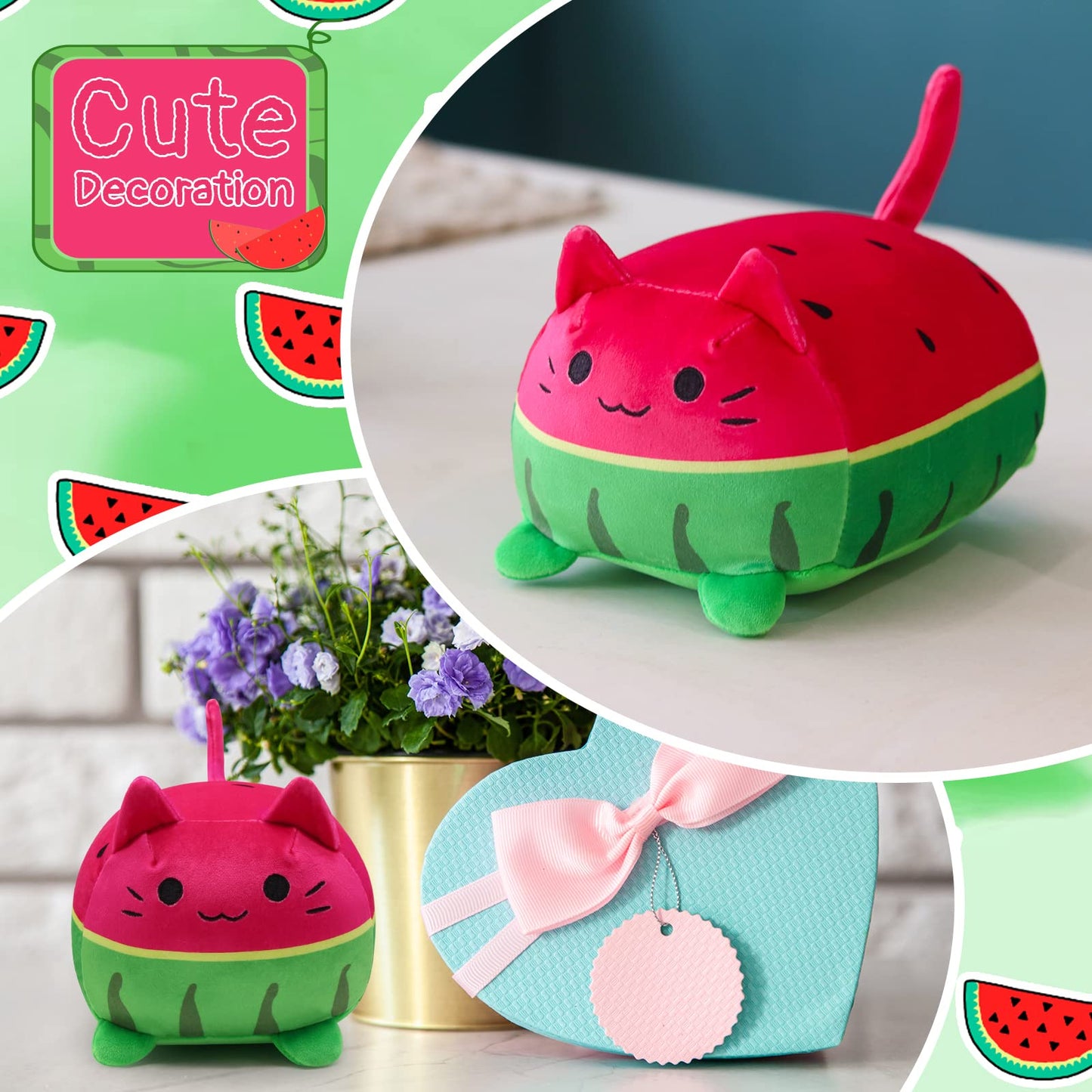 Bekrgwiy Watermelon Cat Stuffed Animal Toys For Kids,Cute Cat Plush Pillows Watermelon Cat Plushies,Fun Fruit Pillow And Toy Cat
