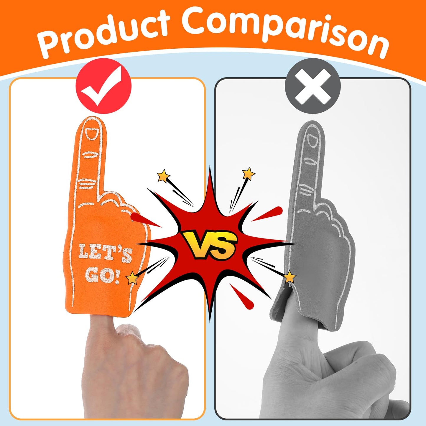 Aster 24 Pcs Mini Foam Fingers - Were #1 Fan Hand for Sports Events, Themed Birthday Party Supplies, Cheerleader Gifts (Orange)