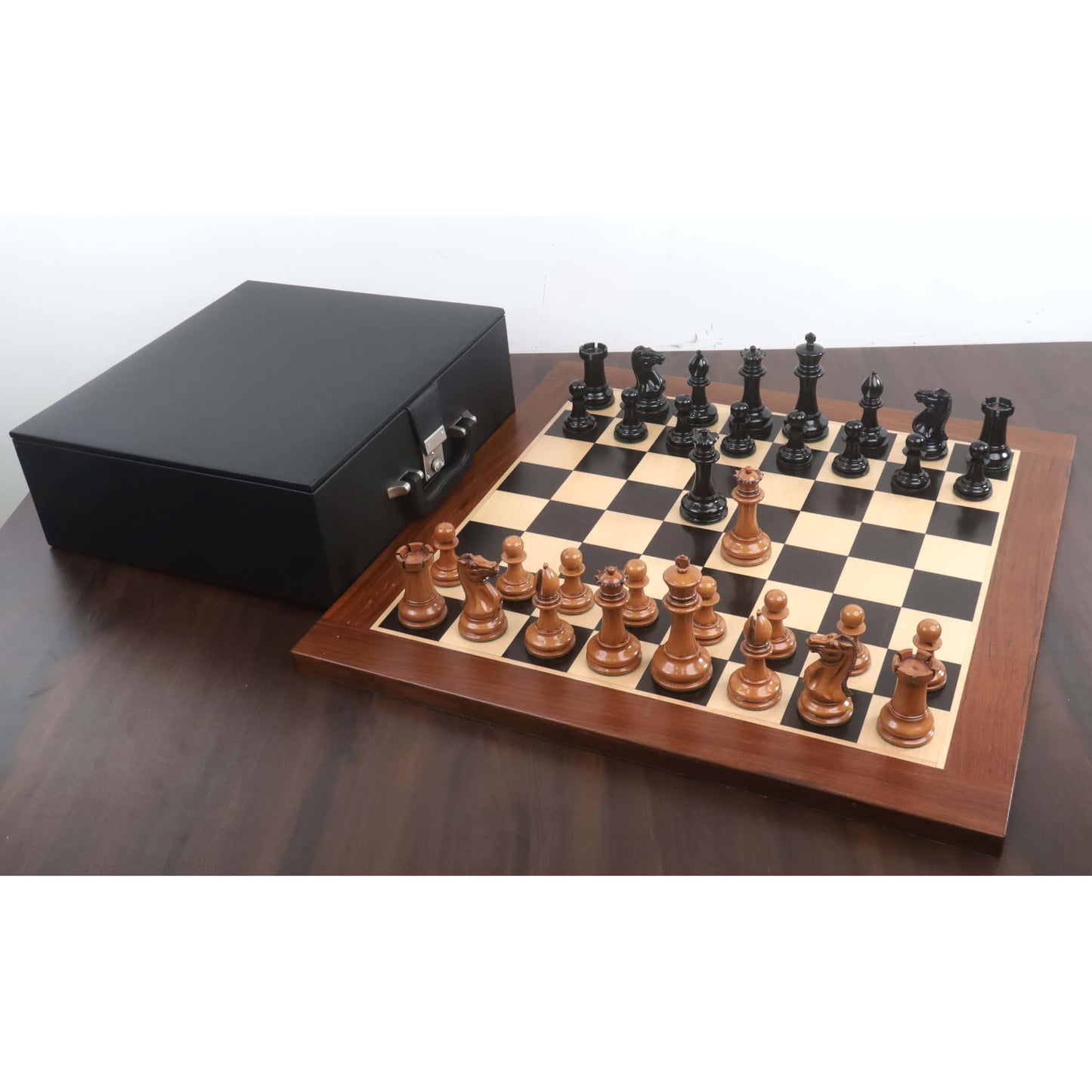 Royalchessmall- 1849 Original Staunton Chess Set- Chess Pieces Only- Lacquered Distress Antiqued Boxwood & Ebony- 4.5'' King