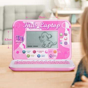 LESHITIAN Kids Laptop - 80 Learning Modes, 7" Screen, Educational Computer for Ages 5+, Pink Plastic Design
