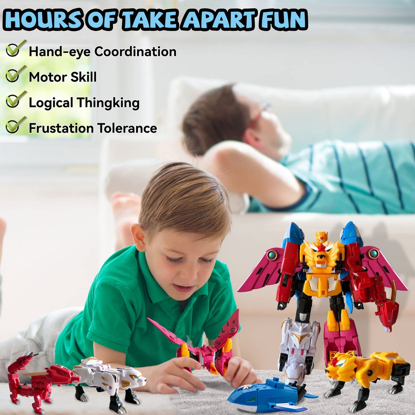 Wenbeier Animals 5-In-1 Combined Large Robot Toys Take Apart Toys -5 Action Figures Including Lion Dragon Whale Phoenix Bear Combine Into A Robot Deformation Toys Or Kids Ages 6 7 8 9 10(10“)