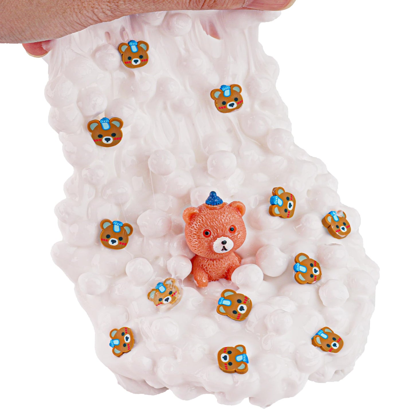 White Foam Slime with Bear Charm - Stretchy Crunchy Slime Party Favors & Sensory Toys for Girls & Boys Gifts