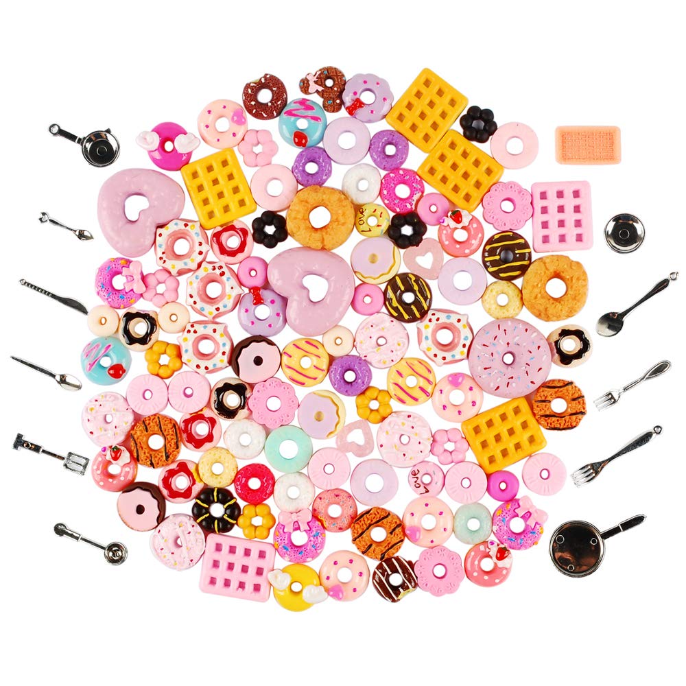Nwfashion 112Pcs Miniature Decor Dessert Pastry Toy Food Cake Topper Scrapbooking Shoe Decoration Charms(Donuts)