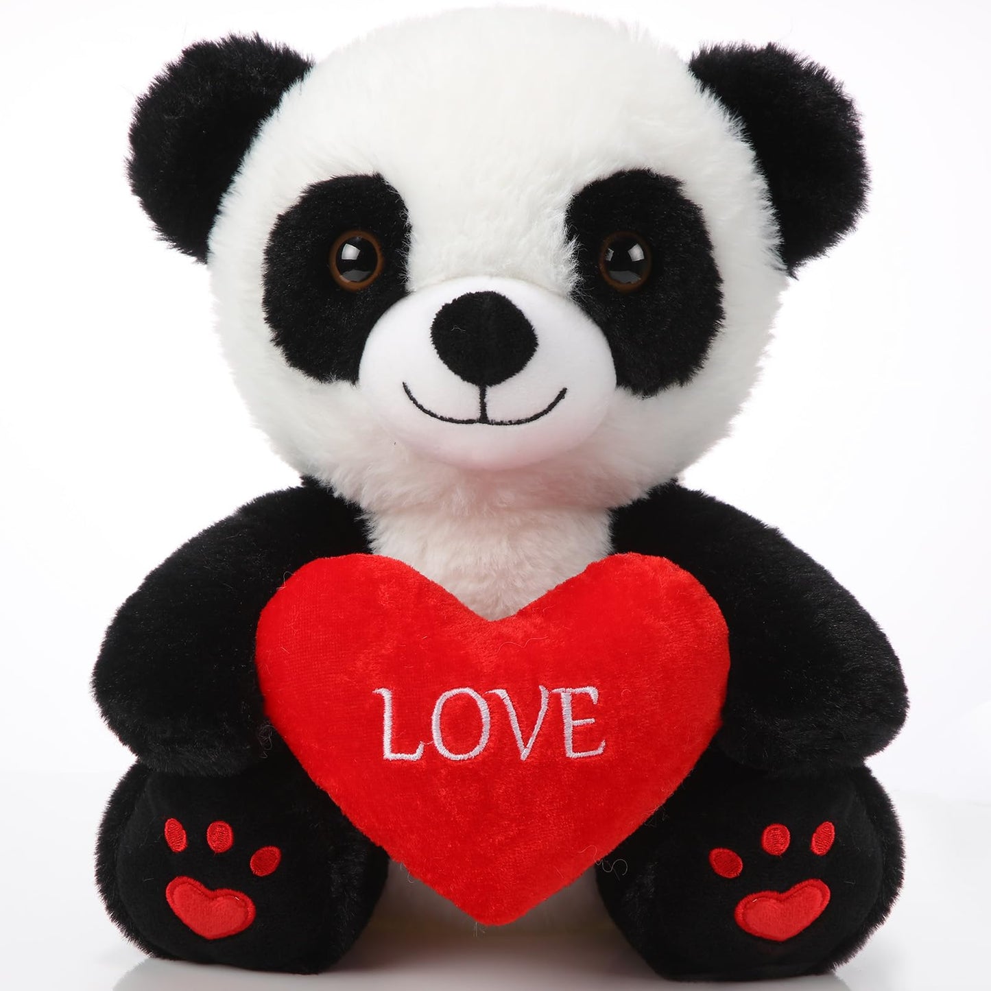 Halloscume 10 Inch Valentine'S Day Gifts Plush Panda With Love Heart Soft Stuffed Panda Toys Gifts Cute Stuffed Animals For Girl