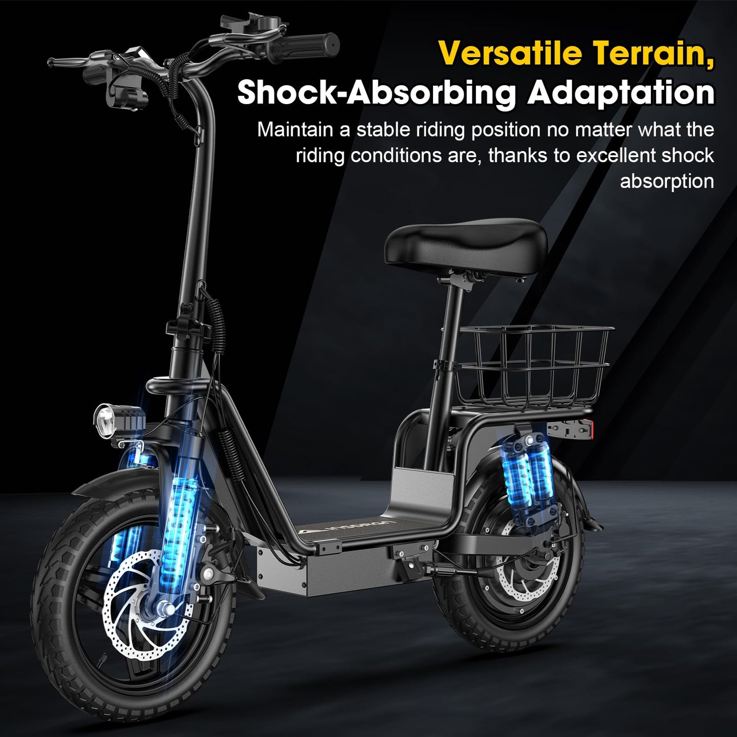 INSDRGN mature-themeds Electric Scooter with Seat 48V 10.4AH Foldable Electric Scooter 14 Tires 750W Motor 20MPH 28-Mile Long Range and Dual Disc Brakes 330lbs Max Load