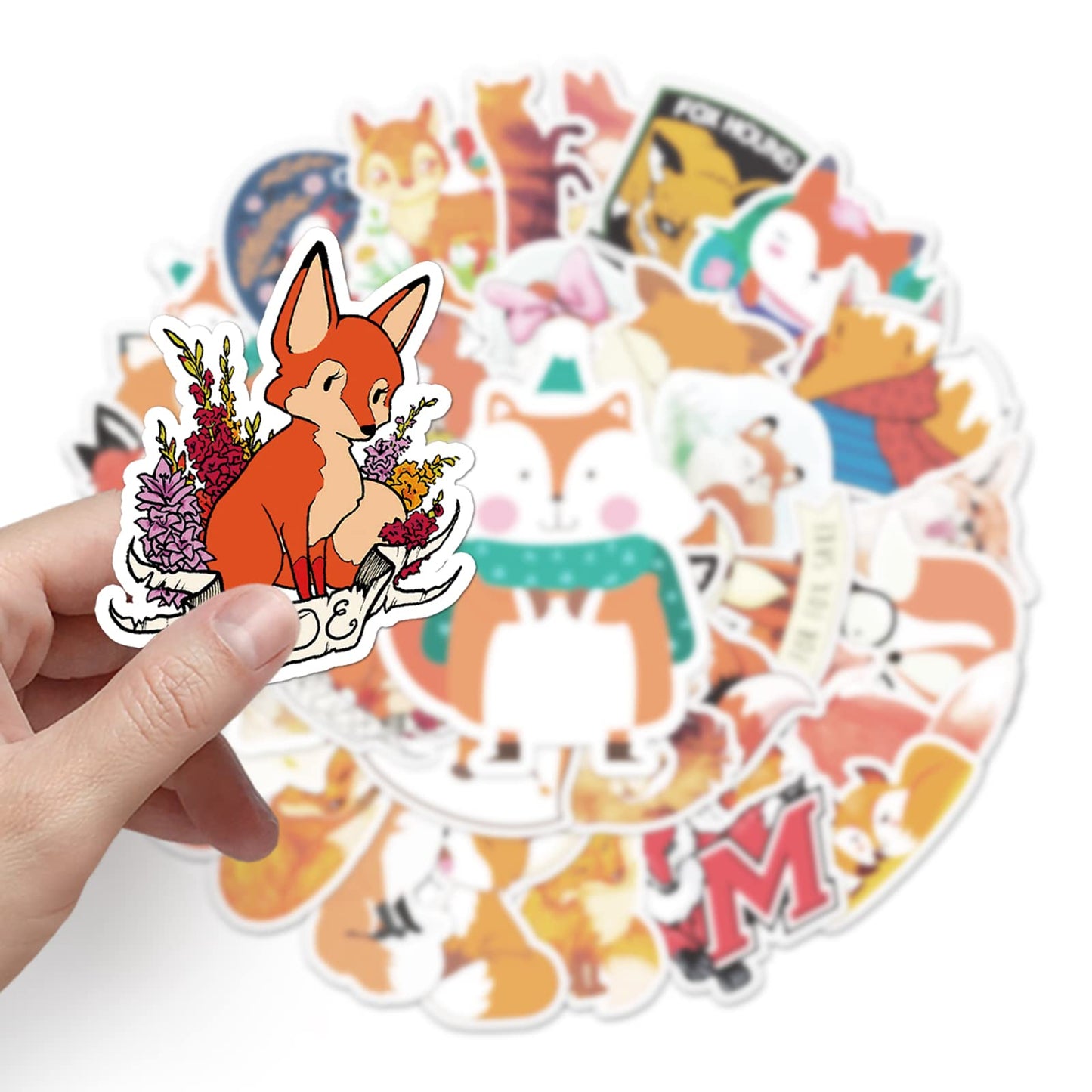 Cute Fox Stickers For Kids 50Pcs, Colorful Vinyl Waterproof Stickers For Teen Kids Girls Adults, Suitable For Water Bottles,Lapt