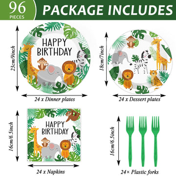 96Pcs Jungle Birthday Party Plates And Napkins Safari Animals Birthday Party Decorations For 24 Guests Jungle Theme Birthday Party Tableware Set Serves Wild Animals Gold Safari Zoo Birthday Supplies