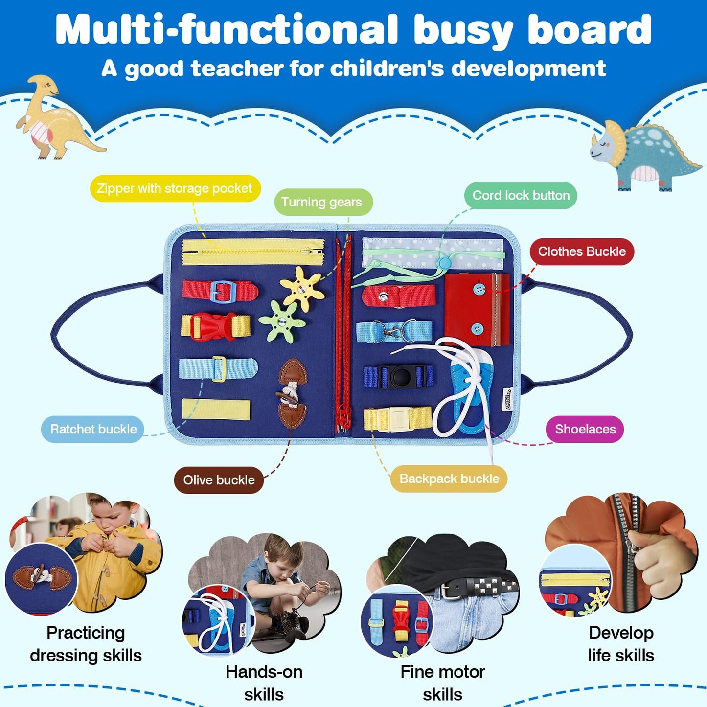 Jhkim Busy Board Montessori Baby Toys For 1 2 3 4 Year Old Boys Girls Gifts, Sensory Toy For Toddlers 1-3, Educational Activities Travel Toy For Airplane Car, Busy Book For Learning Fine Motor Skills
