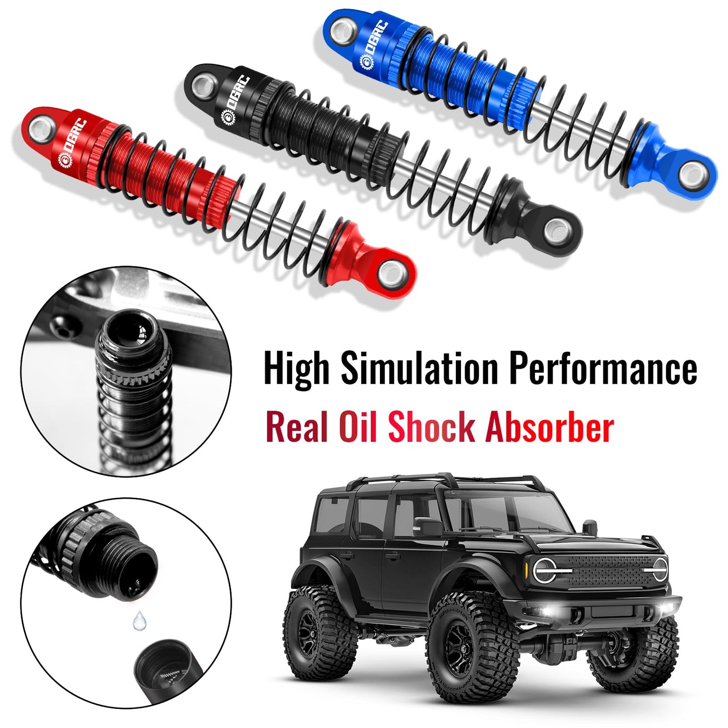 Ogrc 59Mm Shocks Absorber Oil Threaded Damper Threaded Shock Absorber For Trx4M 1/18 Rc Crawler Upgrade Parts (Black)