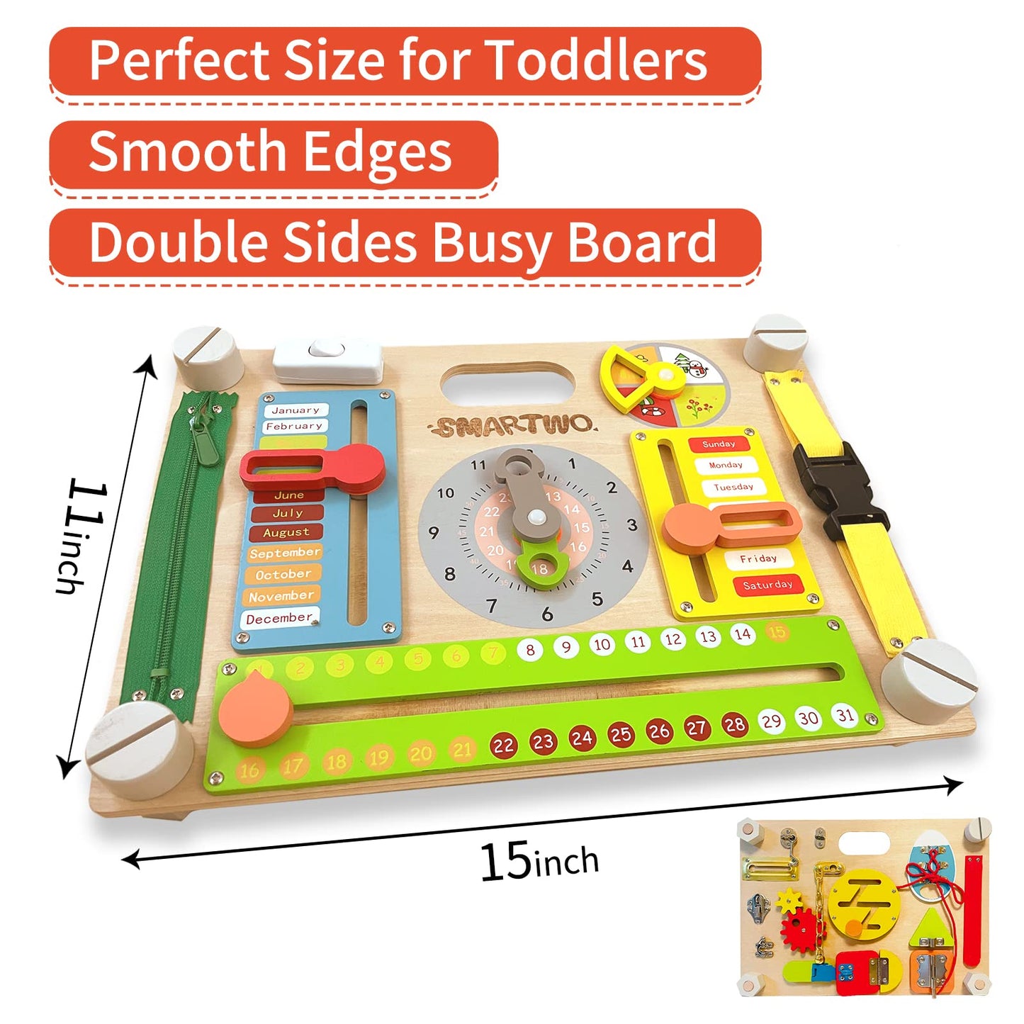 Smartwo Double-Sided Montessori Busy Board For Toddlers 2-4, Train Ages 1-3 Babies Fine Motor Skills, Toddler Boy Toy Of Sensory
