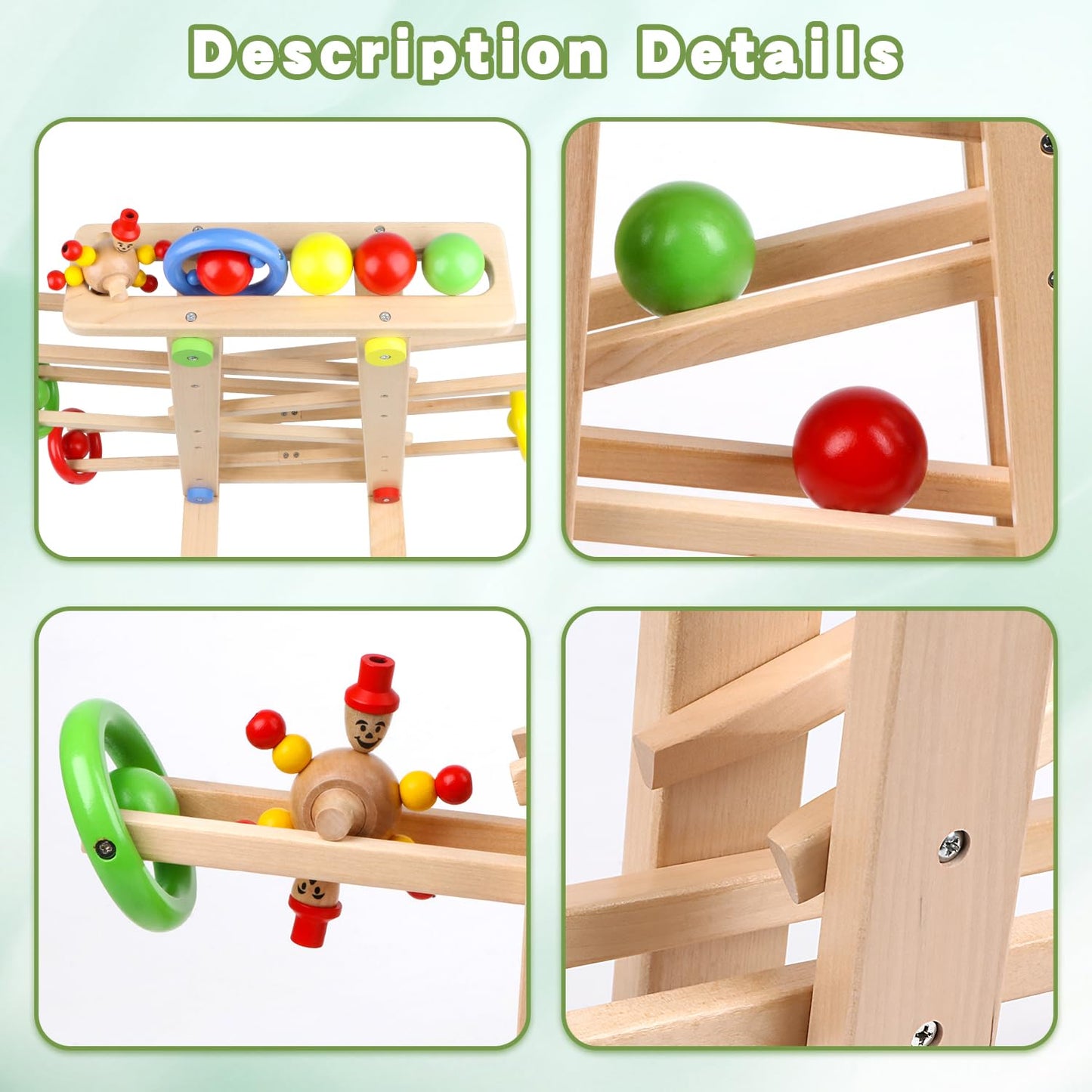 Qilay Wooden Wooden Race Track Toddler Toys For 1-3 Year Old Boy And Girl, Wooden Car Ramp Racer Toy Vehicle Set With 4 Balls &