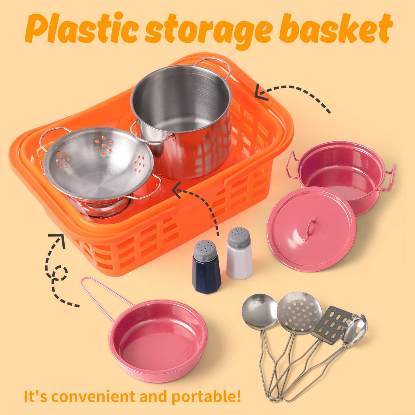 Veitch fairytales Kids Play Kitchen Toy Accessories Set Toddler Cooking Playset Colorful Stainless Steel Pots and Pans Birthday