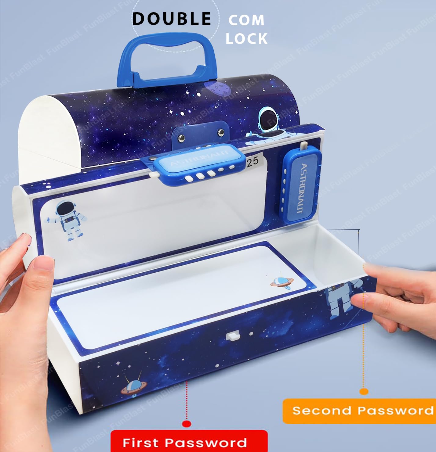 Funblast Kids Pen & Pencil Box Suitcase Style Password Lock Multi-Layer Pencil Box For Boys, Girls, Stationary Organizer Case Re