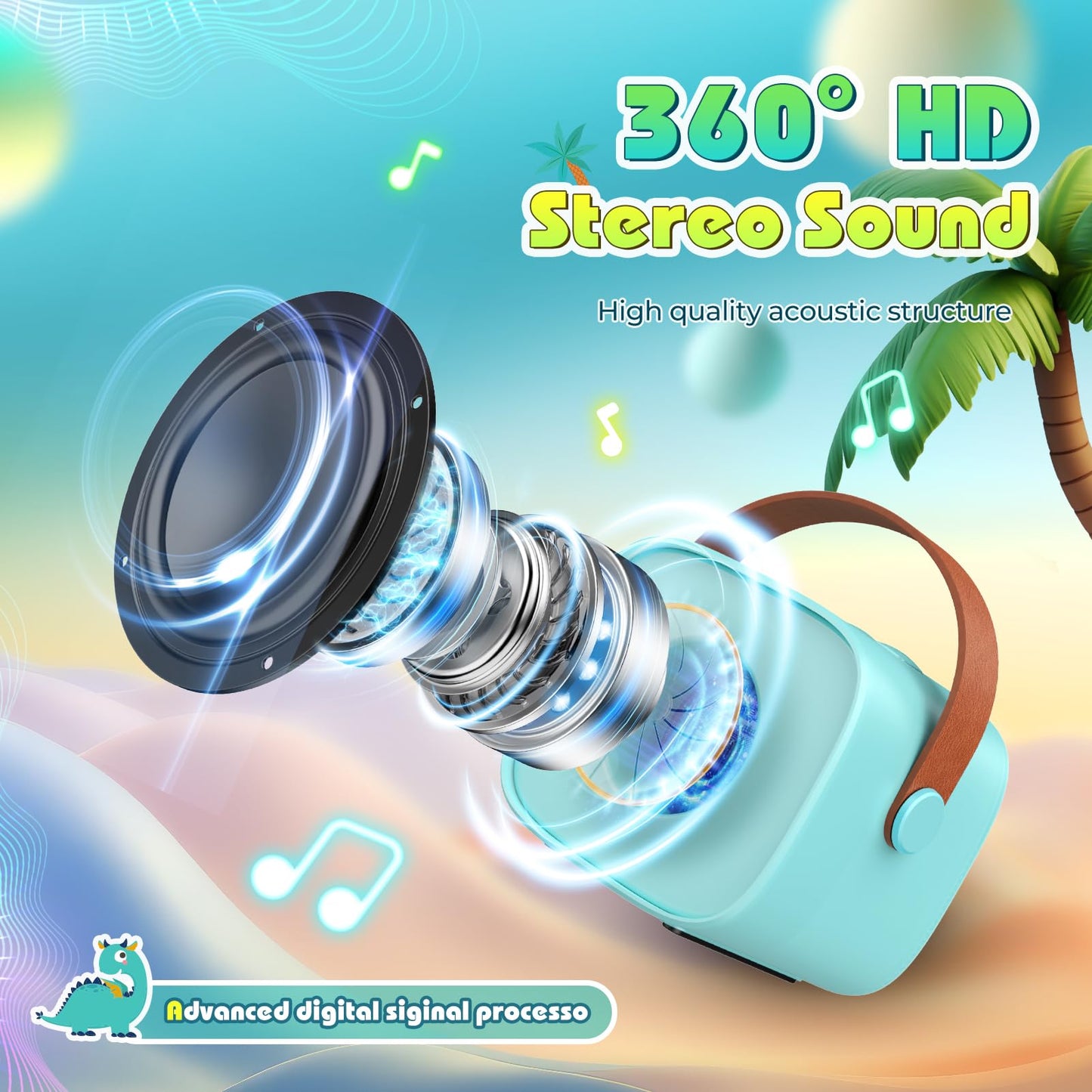 Dinosaur Karaoke Microphone Machine Toys: Colorful Led Portable Bluetooth Speaker With 2 Wireless Mics Boy Toys Christmas Birthday Gifts For 4 5 6 7 8 9 Years Old Girls Boys Kids Ages 5-7 8-12+