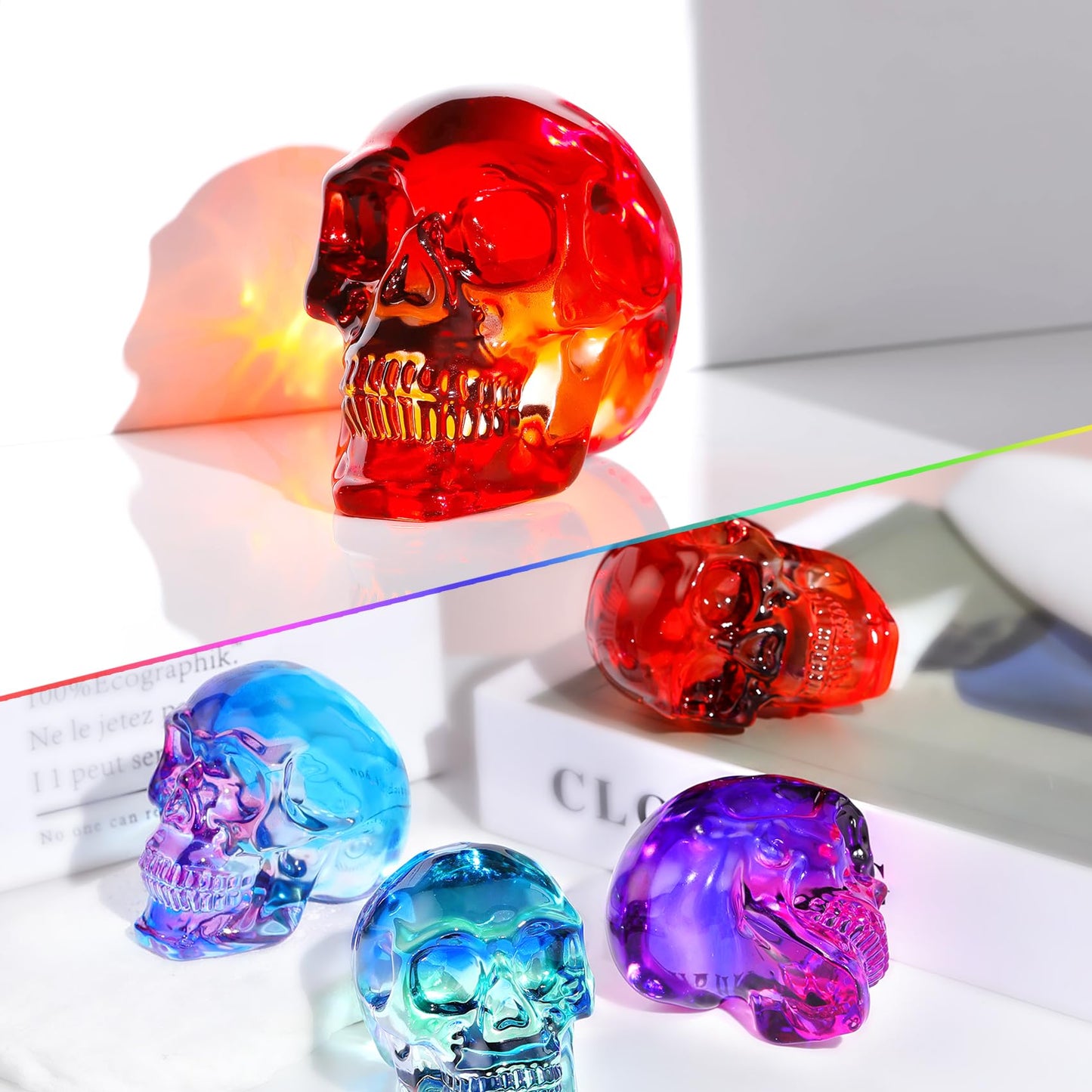 K9 Crystal Orange Red Skull Figurines Halloween Day Of The Dead Decor Gifts, Glass Skull Head Figurine Halloween Decor Gifts For