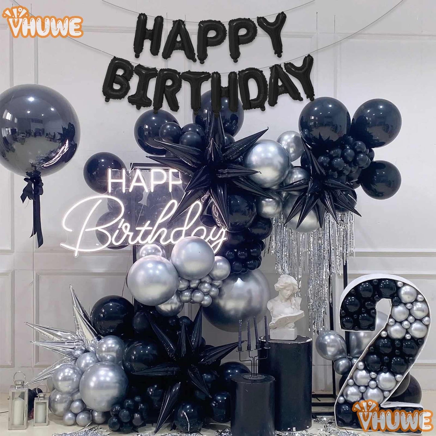 16 Inch Happy Birthday Balloon, Black Happy Birthday Balloons Banner Aluminum Foil Letters Balloons For Birthday Party Decoratio