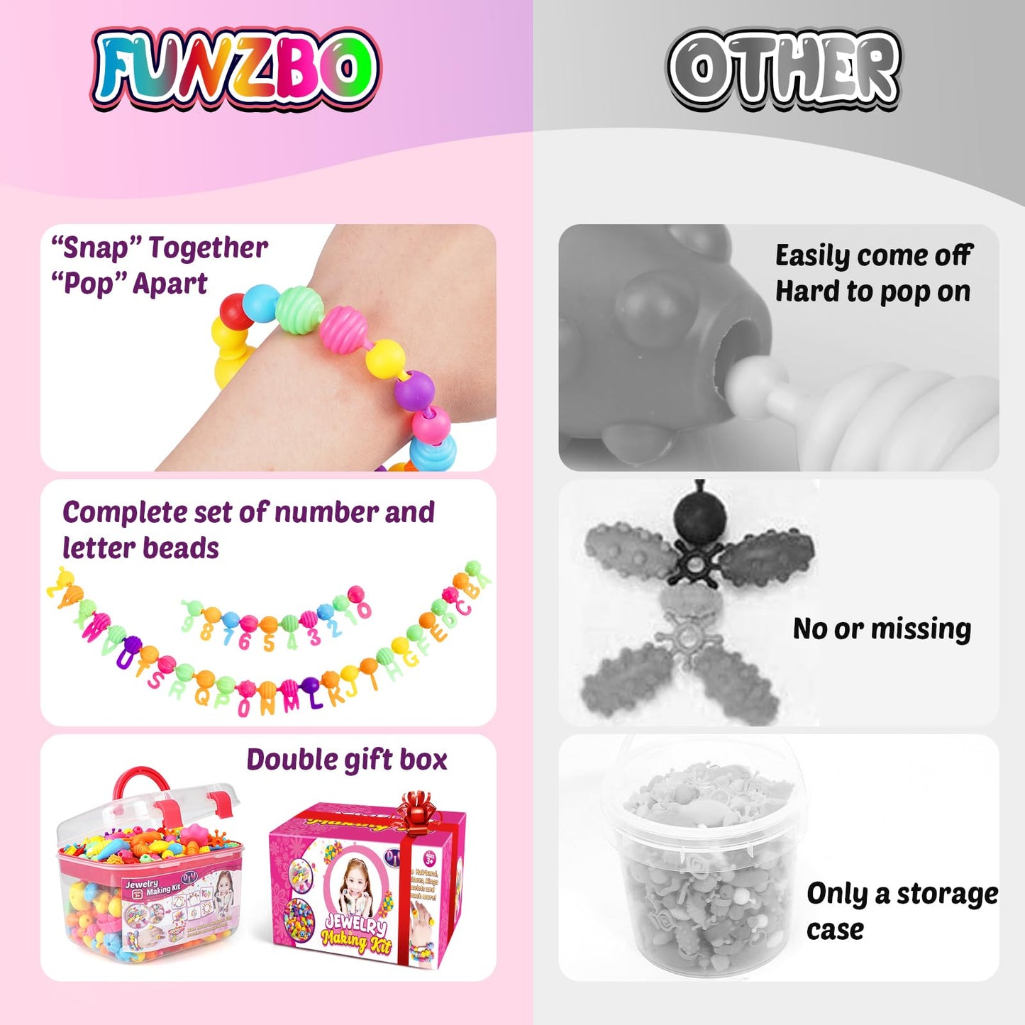 FUNZBO Pop Beads Jewelry Making Kit for Ages 3-8, Large Colourful ABS Arts & Crafts Set, Model B0857F2LJX